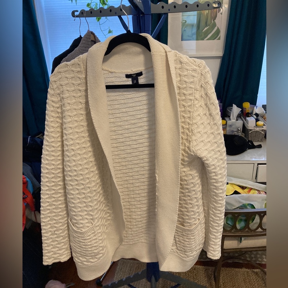 Gap Chunky Knit Cardigan Sweater - Ivory Frost - SIZE M